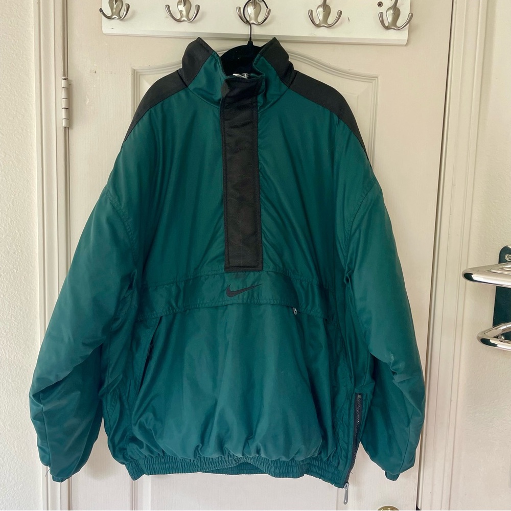 NIKE Pullover 1/2 Zip Swoosh Insulated Vintage 90s Coat Green Blk Jacket Mens XL